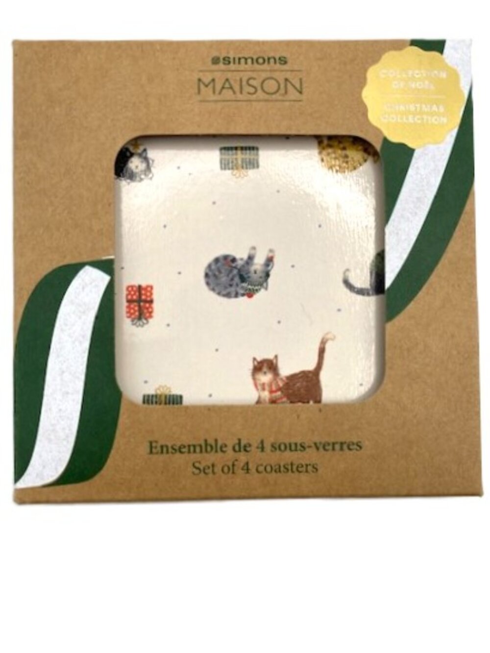 Set of 4 Simmons cat Coasters, Christmas collection, New, sealed